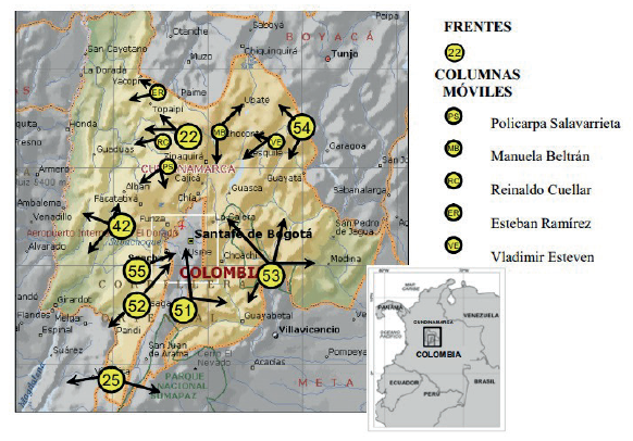 Estructuras de las FARC-EP rodeando Bogot&aacute; en el a&ntilde;o 2000