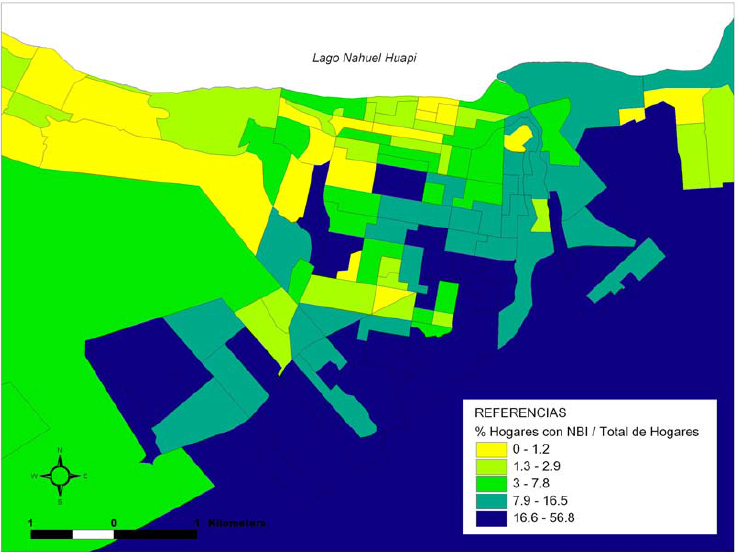 San Carlos de Bariloche. Hogares con  Necesidades Básicas Insatisfechas por radio censal, 2010