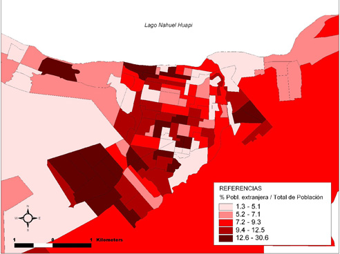 San Carlos de Bariloche. Población  extranjera por radio censal, 2010