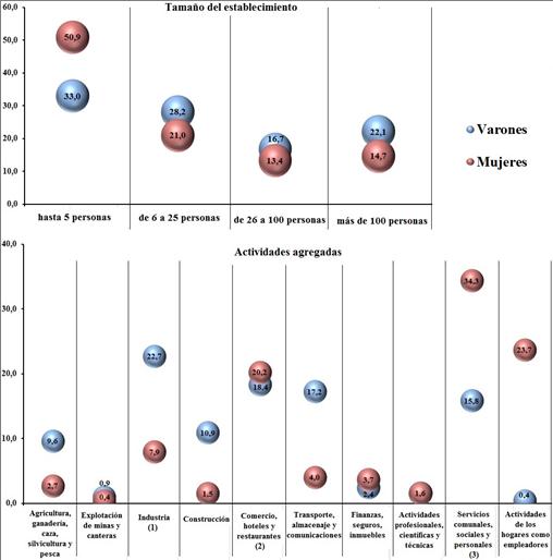  Distribuci&oacute;n relativa de  los asalariados de 30 a 60 a&ntilde;os del sector privado por cada sexo, seg&uacute;n tama&ntilde;o  del establecimiento y ramas de actividad agregadas. A&ntilde;o 2010