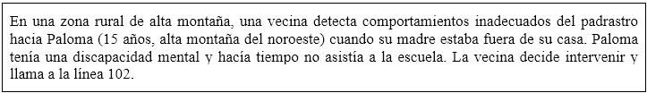 Descripción del primer momento de 1 historia detectada por sospecha de vecina.