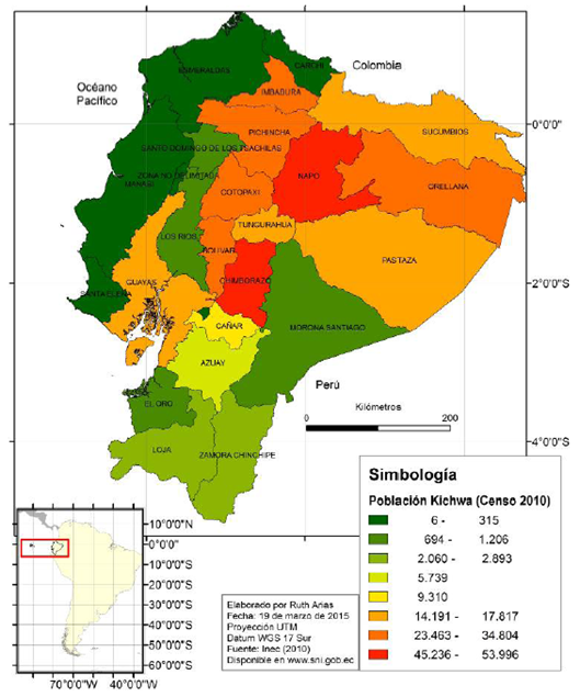 Concentraci&oacute;n de la naci&oacute;n Kichwa en Ecuador, seg&uacute;n datos del censo 2010