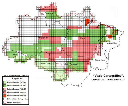 Vazios cartogr&aacute;ficos na escala 1: 100.00 na Amaz&ocirc;nia Legal