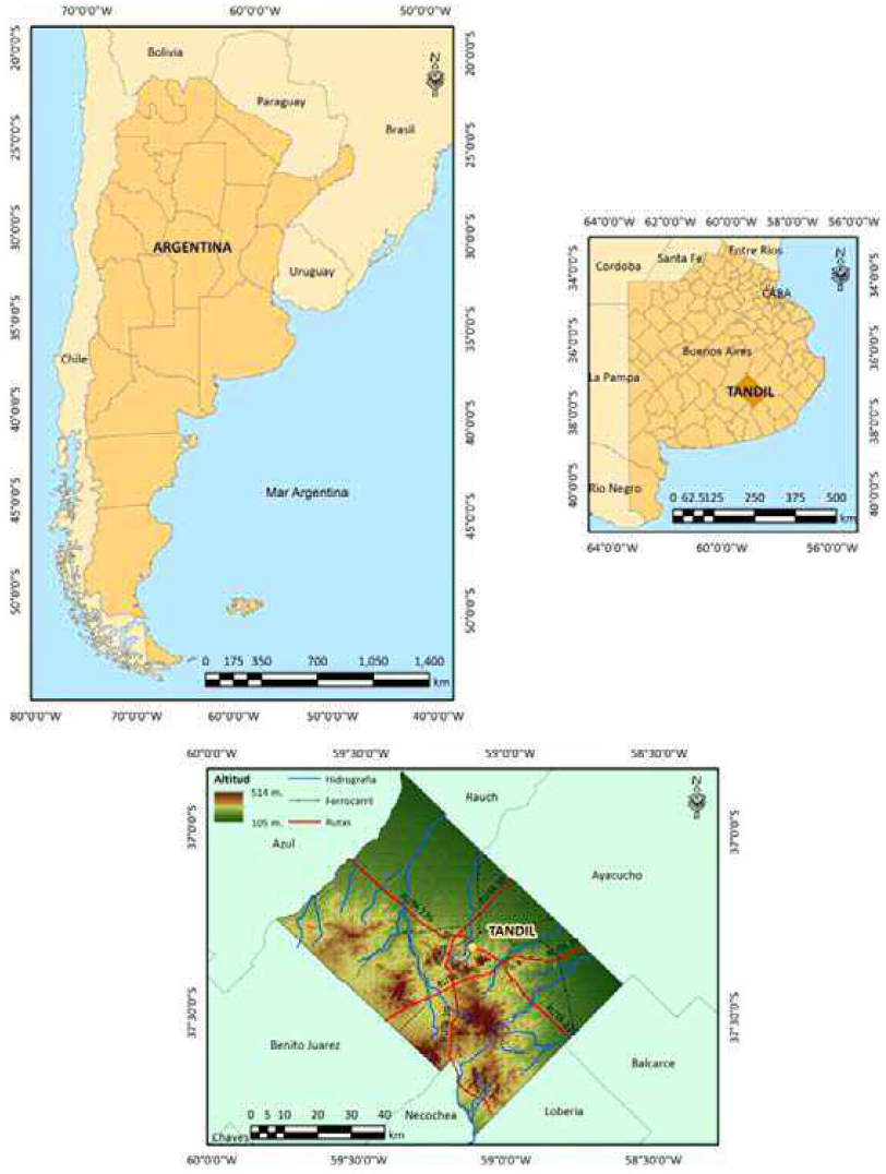 Ubicaci&oacute;n de la ciudad de Tandil Fuente: elaborado por Picone
y Campo, 2014