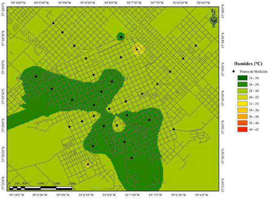 Valores del &iacute;ndice Humidex durante la ma&ntilde;ana estival