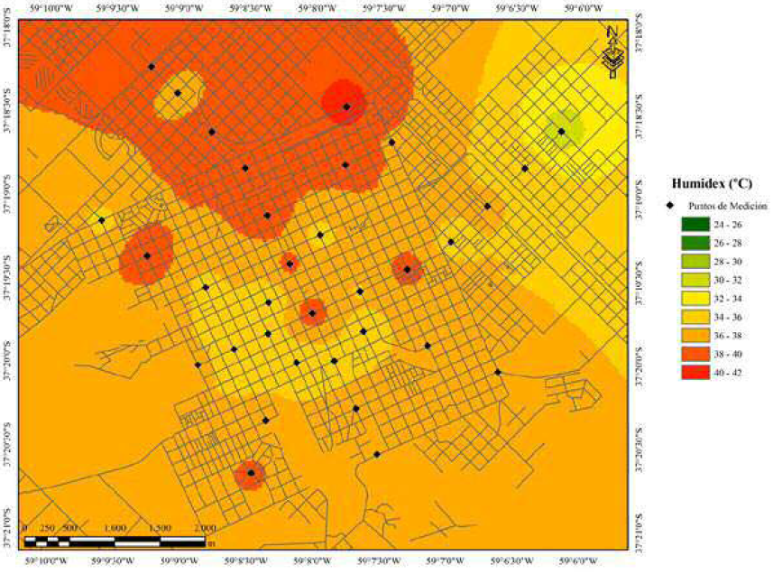 Valores del &iacute;ndice Humidex durante la tarde estival