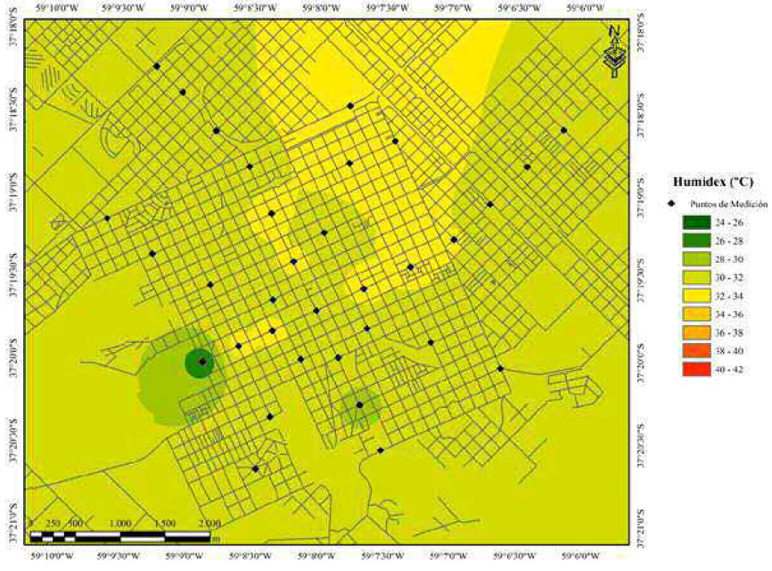 Valores del &iacute;ndice Humidex durante la noche estival