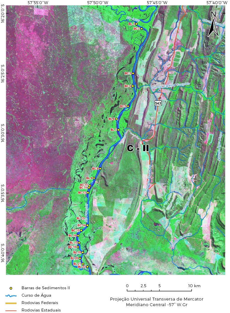 Localiza&ccedil;&atilde;o do segmento II, trecho entre a foz do rio Jauru e a
fazenda Santo Ant&ocirc;nio das Lendas