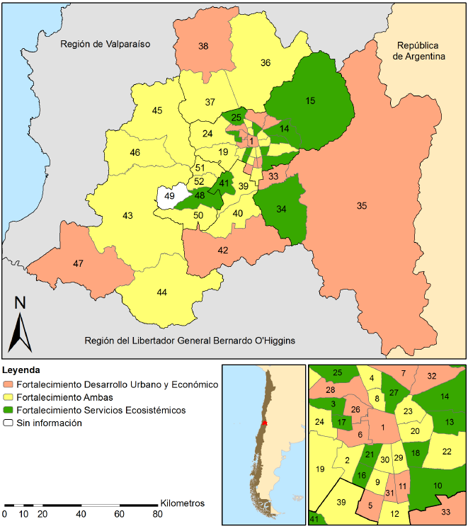 Regi&oacute;n Metropolitana de Santiago. Fortalecimiento del desarrollo
de los servicios ecosist&eacute;micos y/o del desarrollo
urbano y econ&oacute;mico seg&uacute;n intencionalidades de los PLADECO.