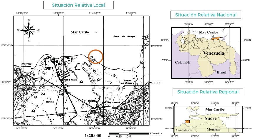 Mapa de localizaci&oacute;n de la flecha litoral de la desembocadura
del rio Santa Fe. Cartograf&iacute;a base:Ministerio de Obras P&uacute;blicas (1961)