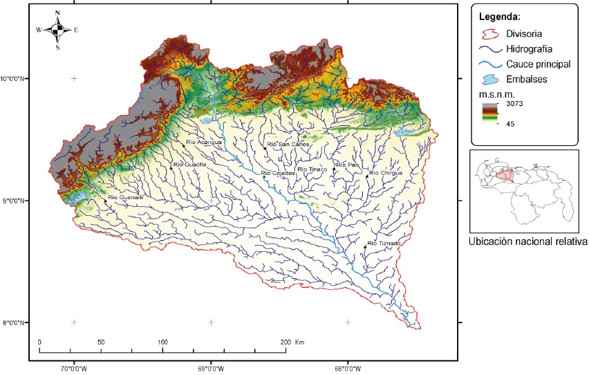 Hipsometr&iacute;a y red de drenaje en la cuenca del r&iacute;o Portuguesa