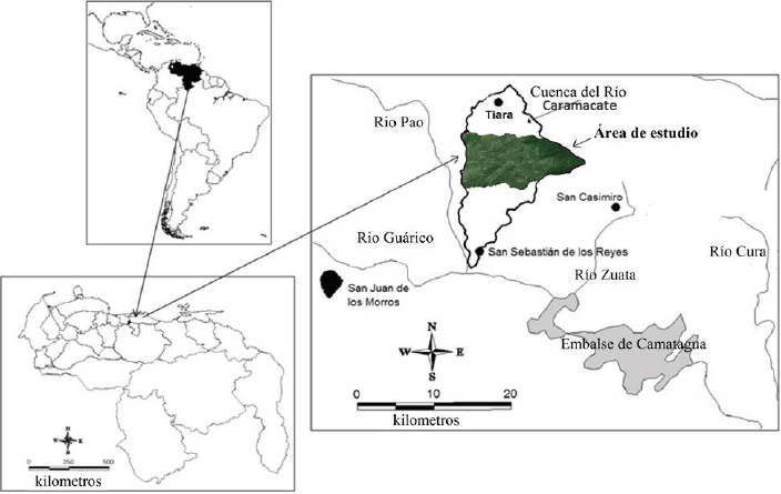 Ubicaci�n relativa del �rea de estudio dentro de la cuenca del r�o Gu�rico, estado Aragua, Venezuela