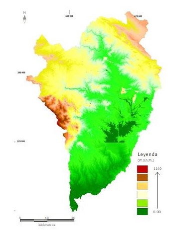 Mapa hipsográfico de la cuenca Zaza