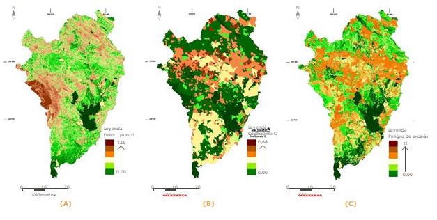 Mapas de erosión potencial, coeficiente de cobertura vegetal y peligro de erosión en la cuenca Zaza