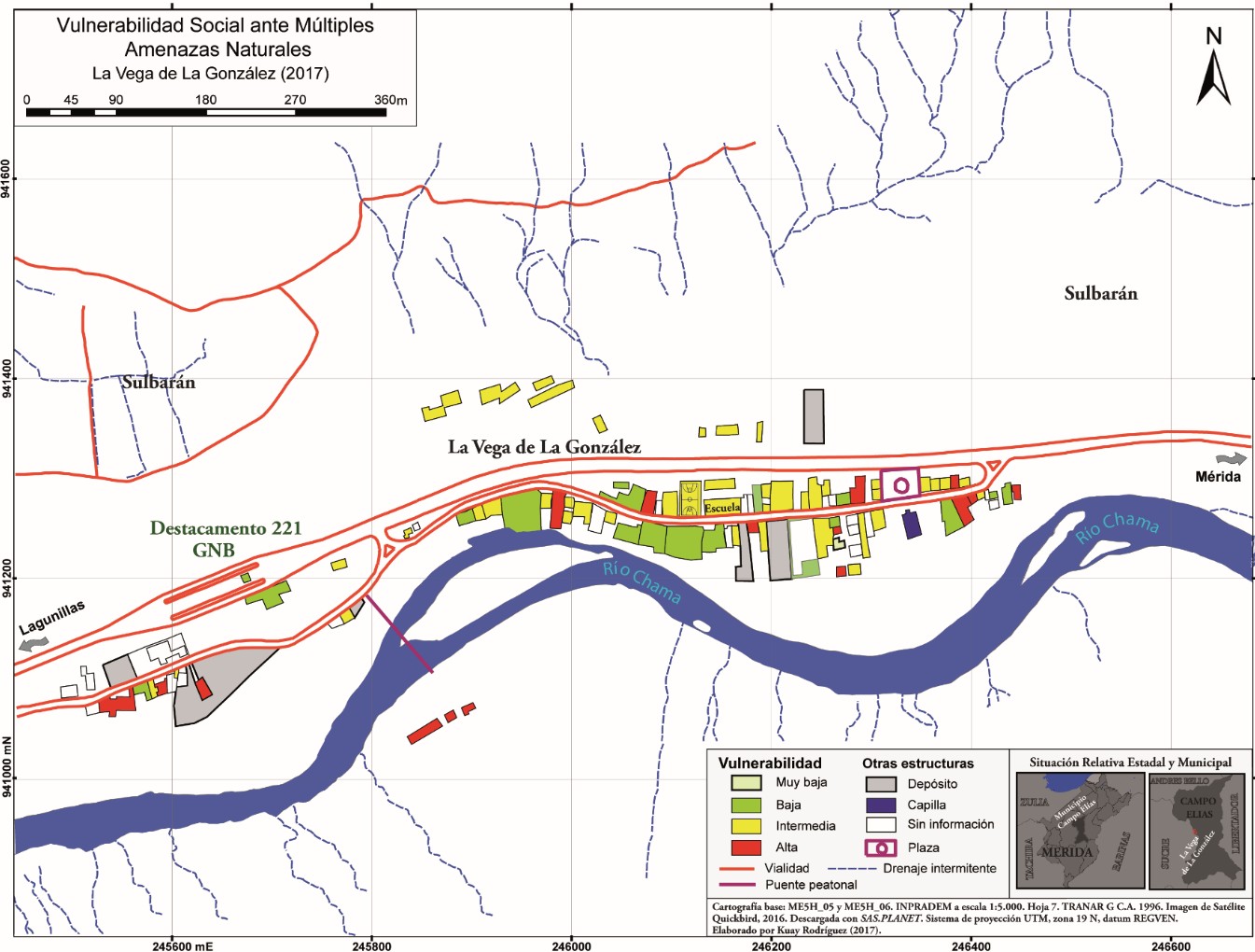 Mapa de vulnerabilidad social del centro poblado La Vega de La Gonzlez ante mltiples amenazas naturales