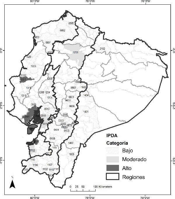 Mapa del ndice de presin demogrfica sobre el recurso hdrico (IPDA)