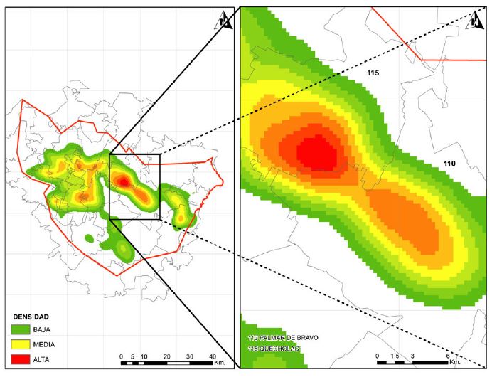 Zona de mayor densidad de aprovechamientos de agua subterr&aacute;nea
de 1994 a 2014.