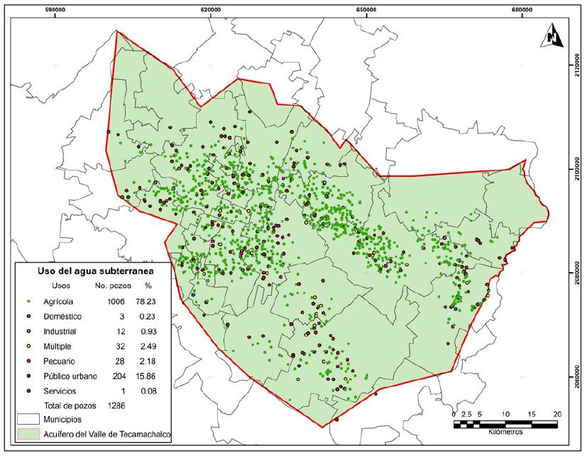 Distribuci&oacute;n geoespacial de
los aprovechamientos de agua subterr&aacute;nea y sus usos.