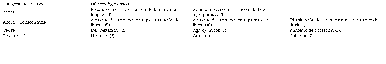 Núcleos figurativos, entre paréntesis se
reporta la frecuencia absoluta observada