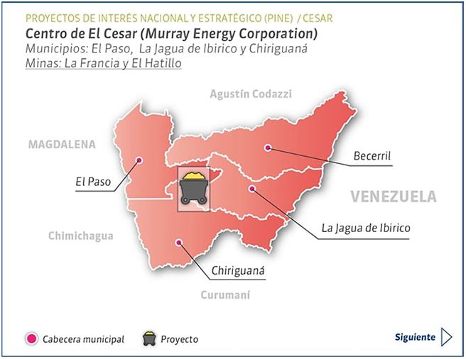 apa con los proyectos de inter&eacute;s nacional y estrat&eacute;gico en el Cesar. Minas La Francia y El Hatillo (Cont.)