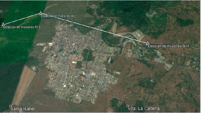 Estaciones de muestreo en el municipio de Carepa