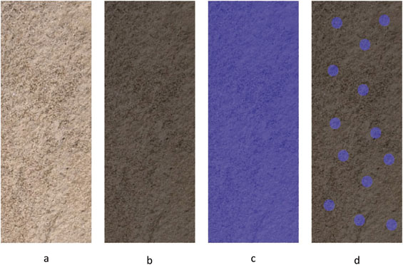 Preparación de una muestra de roca a condiciones de yacimiento: A. Muestra de roca seca (S0). B. Saturada completamente de crudo (So=1). C. Restaurada y saturada completamente de agua dopada (Sw=1 ). D. saturada de crudo y agua irreducible (Swirr ).