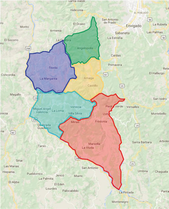 Cuenca del Sinifaná,
Antioquia. Modificado de Google Maps, 2017.