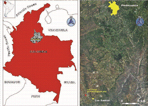 Geographical location of Los Teres archaeological site indicated by the red star. Adapted and modified from Google Earth.