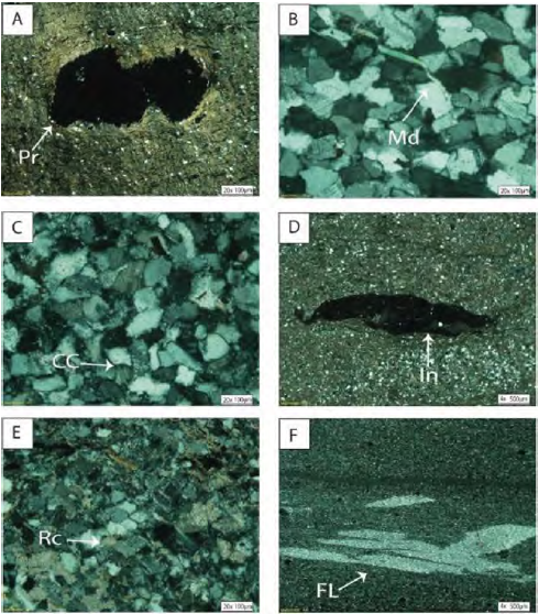Microfotograf�as de las caracter�sticas texturales presentes en las rocas.