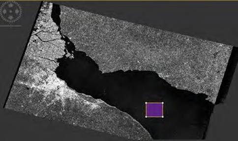 Imagen Sentinel 1-A del 15 de mayo de 2016 correspondiente a la zona del R&iacute;o de la Plata. El modo de adquisici&oacute;n es Interferometric Wave en Polarizaci&oacute;n VV con &aacute;ngulo de captura entre los 29,3&deg; y los 45,6&deg;.