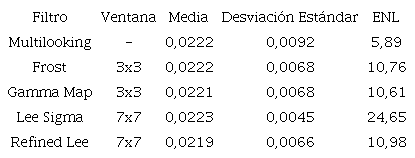 Resultados de aplicaci&oacute;n de distintos Filtros de Desmoteado en imagen Sentinel 1-A del 15 de mayo de 2016 correspondiente a la zona del R&iacute;o de la Plata.