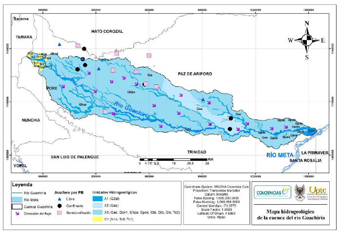 Mapa unidades hidrogeológicas cuenca del Río Guachiría.