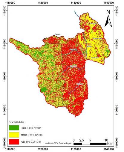 Mapa de susceptibilidad por movimientos en masa para el municipio de Andes. Tomada de UNAL (2018).