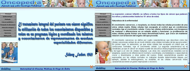 Páginas de contenido del software educativo “Oncopedia”.