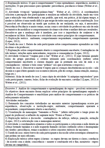 Descri&ccedil;&atilde;o dos encontros do Programa de Qualidade na Intera&ccedil;&atilde;o Professor -Alunos (PQIPA)