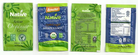 Embalagens do açúcar Native.