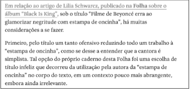 Trecho do texto de Ribeiro na Folha de S. Paulo.