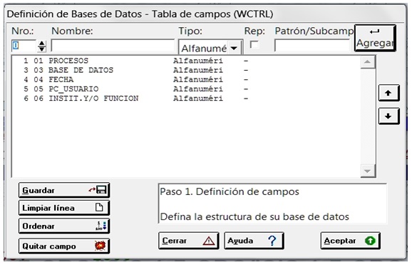 Tabla de Definici&oacute;n de Campos (FDT) de Base WTCRL