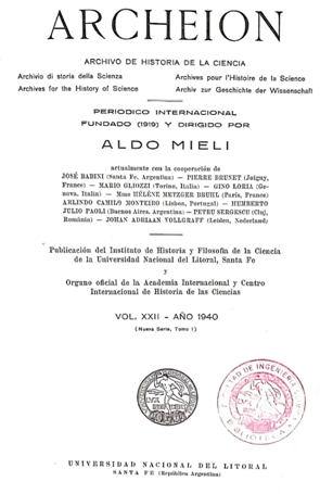 Tapa del primer n�mero de Archeion editado en UNL (1940).