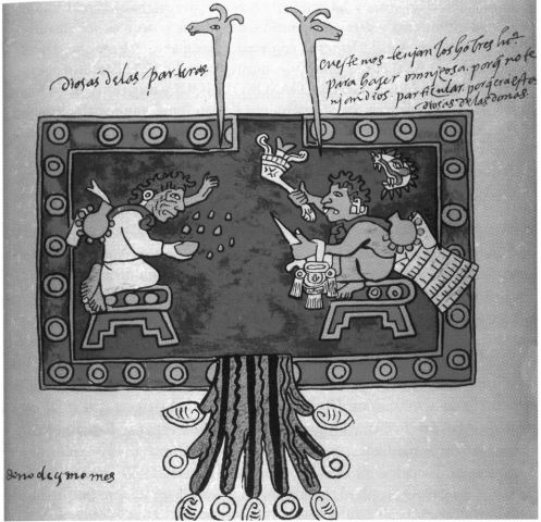  Los titicih primigenios Oxomoco y Cipact&oacute;nal, ejerciendo la adivinaci&oacute;n