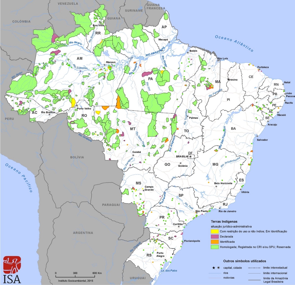 Localiza��o e extens�o das terras ind�genas Fonte Instituto Socioambiental