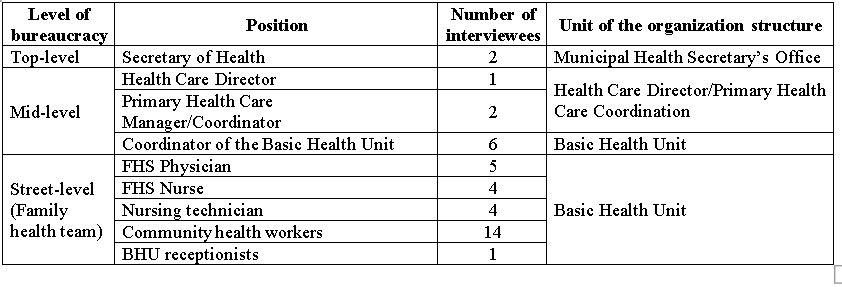 Table 2: Professionals interviewed