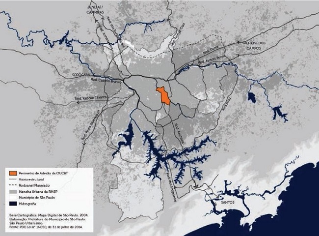 Localiza&ccedil;&atilde;o da opera&ccedil;&atilde;o urbana consorciada bairros do Tamanduate&iacute; no contexto metropolitano paulista. 