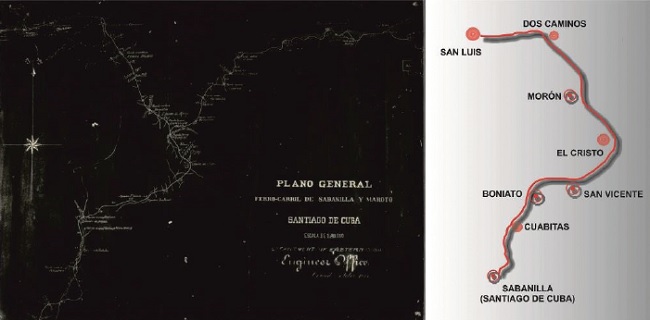 Planeamiento del Ferrocarril de Sabanilla a Maroto. Reproducci&oacute;n de su recorrido con los asentamientos poblacionales asociados.