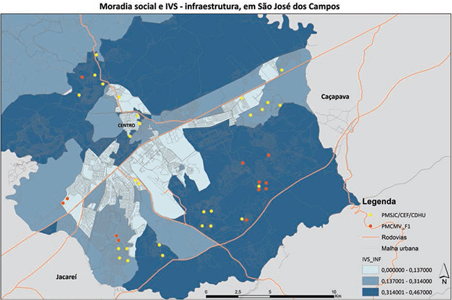Local da moradia social e infraestrutura urbana em São José dos Campos, 2016.