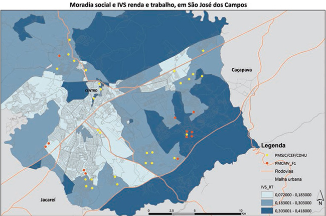 Local da moradia social e renda e trabalho em São José dos Campos, 2016.