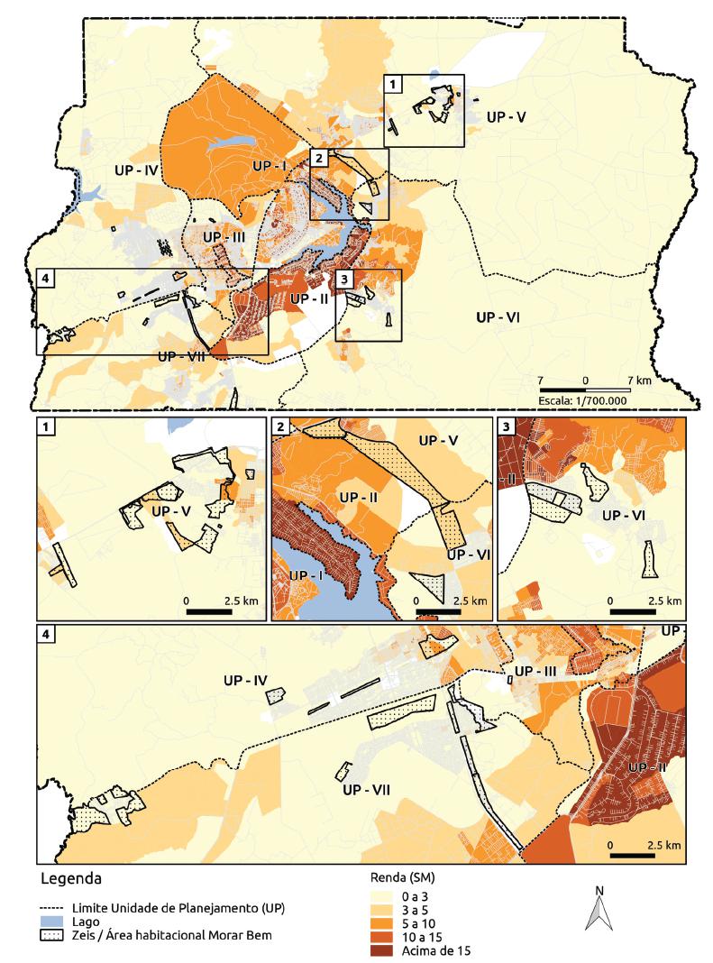 Zeis de vazios (PDOT) e oferta de áreas habitacionais (PlanDHIS) X renda média do responsável pelo domicílio (salários mínimos). 