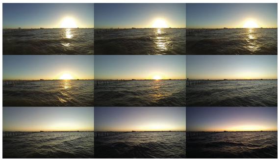 Justaposi&ccedil;&atilde;o de imagens do p&ocirc;r do sol. 