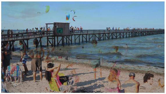 Sobreposi&ccedil;&atilde;o de imagens das horas do dia de ver&atilde;o. 