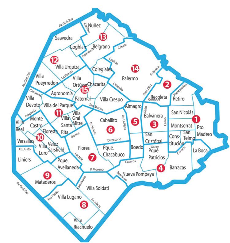 Ciudad de Buenos Aires: barrios y comunas, 2017